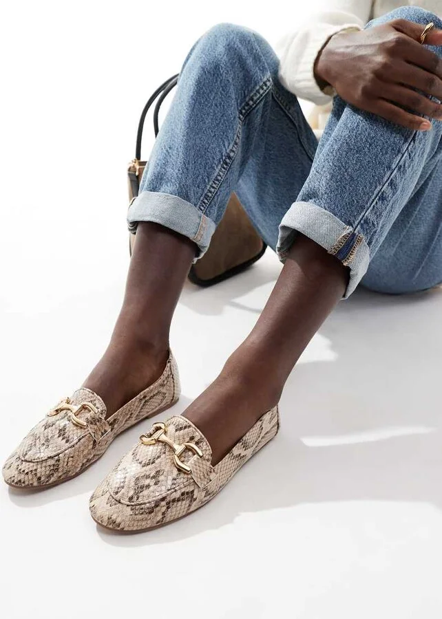 London Rebel Nori snaffle trim flat shoes in snake
