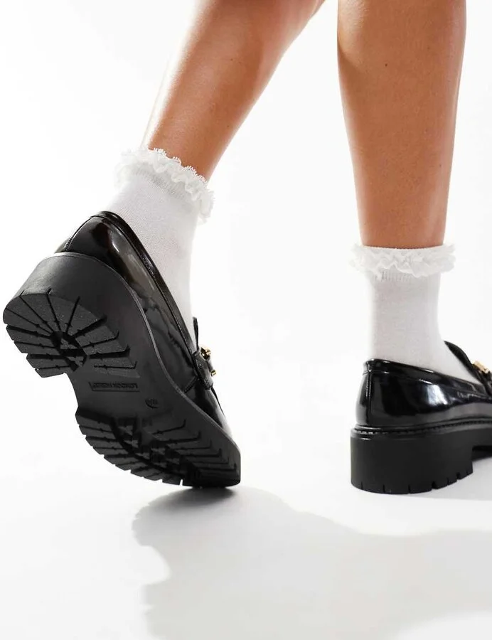 London Rebel Perdy metal trim chunky loafers in black - Image 2