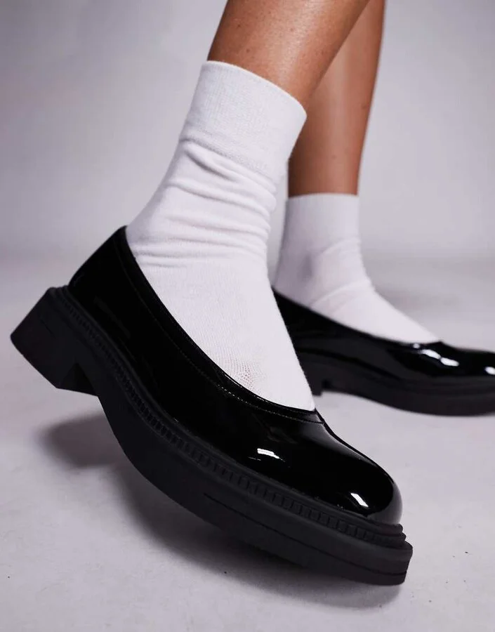 London Rebel Ruby strapless chunky mary janes in patent black - Image 2