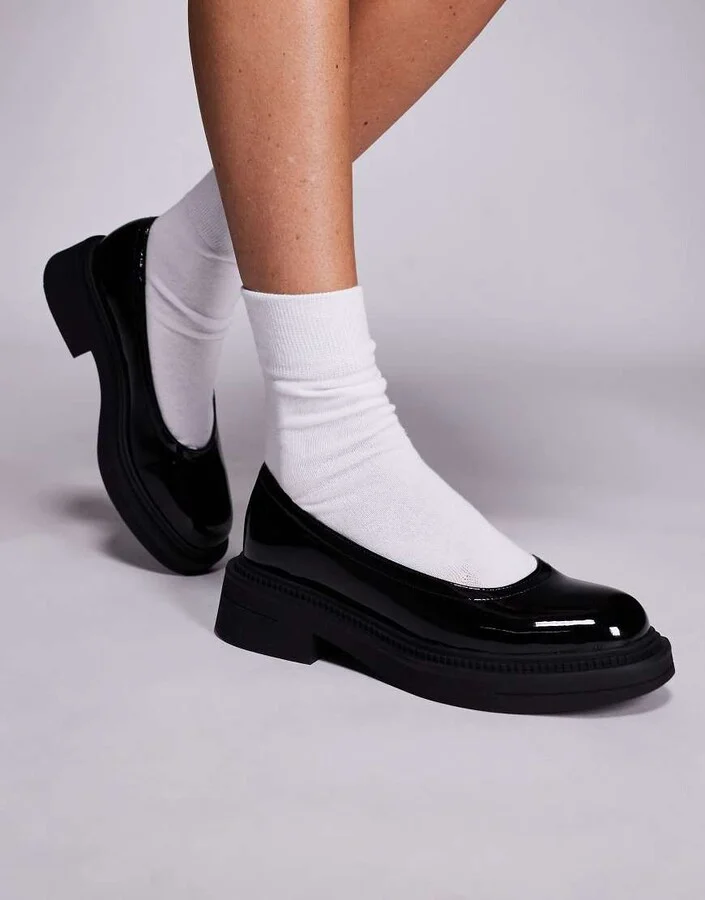 London Rebel Ruby strapless chunky mary janes in patent black