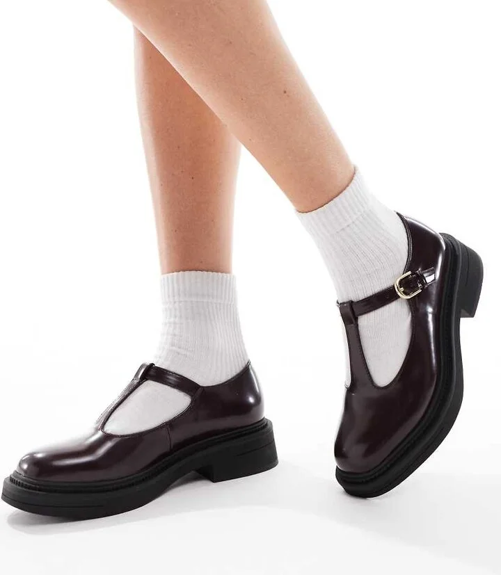 London Rebel Sophia chunky mary jane shoes in burgundy