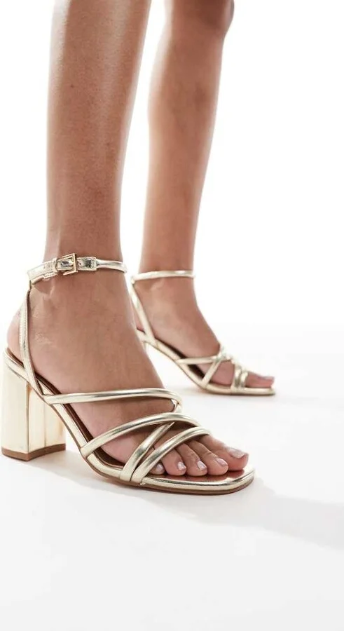 London Rebel strappy block heeled sandals in gold