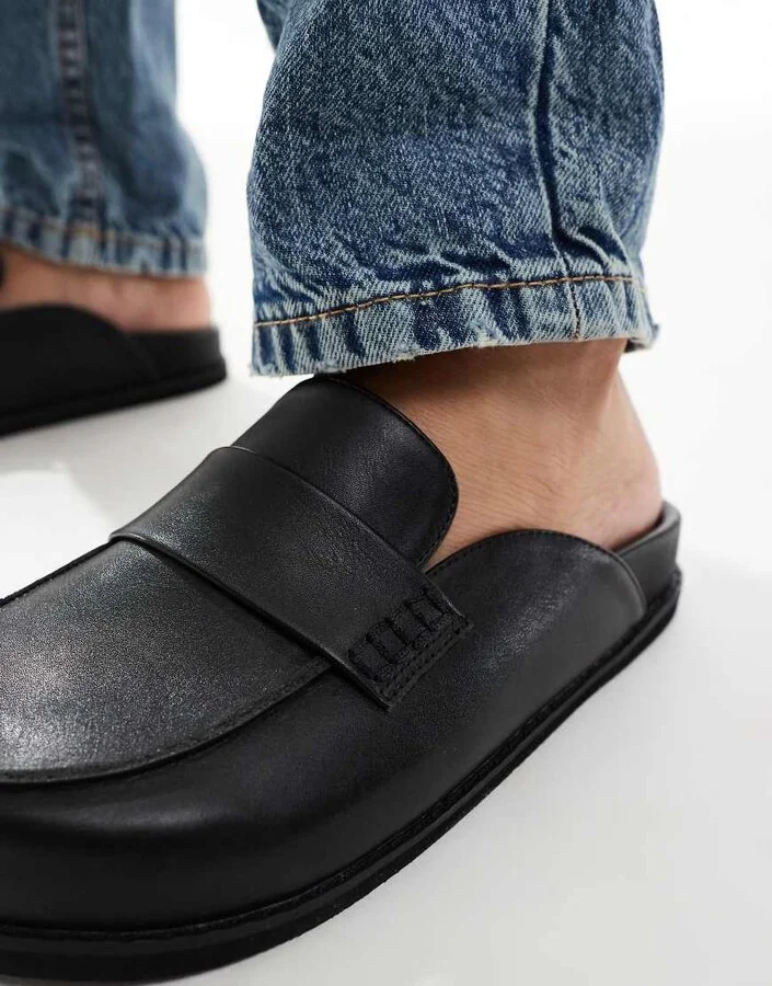 London Rebel Violet slip on mules in black - Image 3
