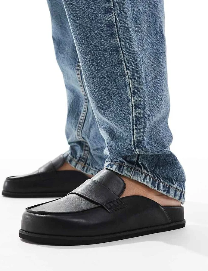 London Rebel Violet slip on mules in black - Image 4