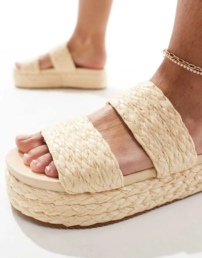London Rebel woven strap sandals in cream - Image 3