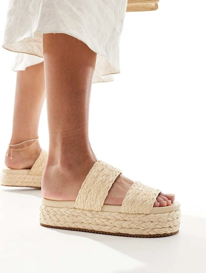 London Rebel woven strap sandals in cream - Image 4