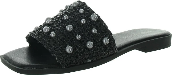 Lonnie Womens Faux Leather Woven Slide Sandals