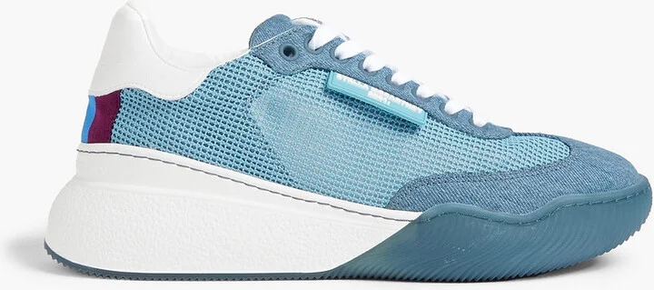 Loop denim and mesh exaggerated sole sneakers