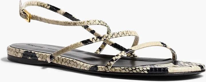 Loop Flat Sandal in Natural Python-Embossed Leather - Image 2