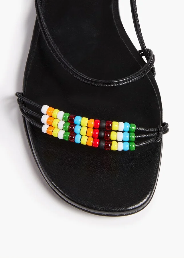 Loop Flat Sandal with Beads in Black Leather - Image 3