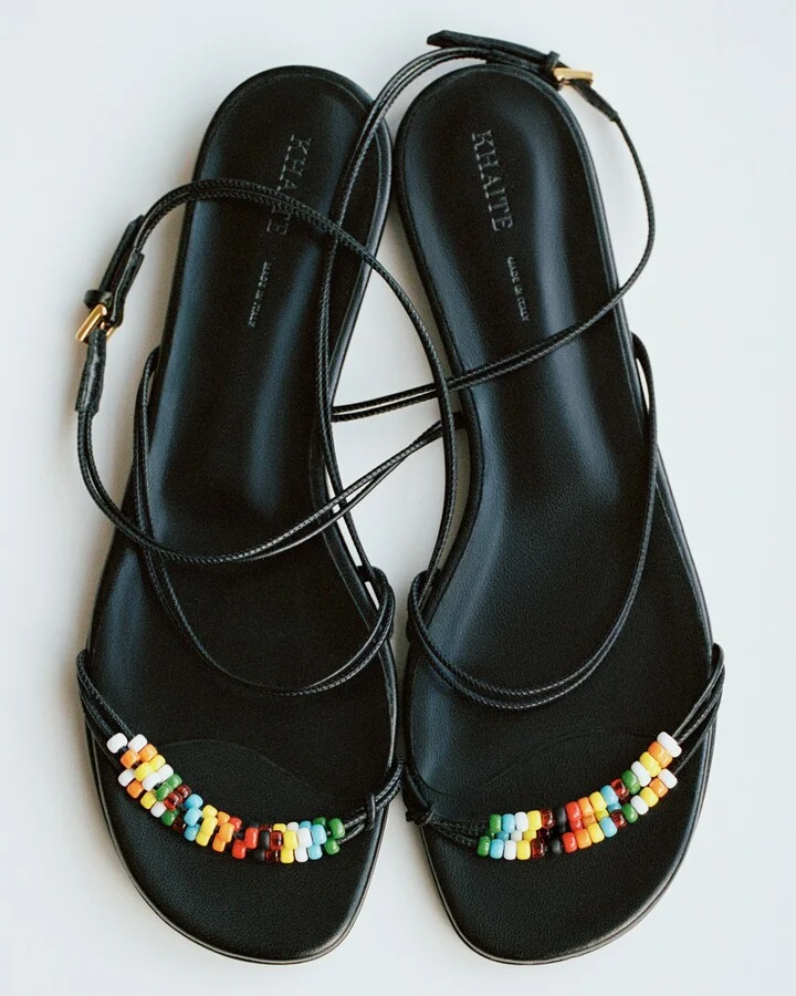 Loop Flat Sandal with Beads in Black Leather - Image 5