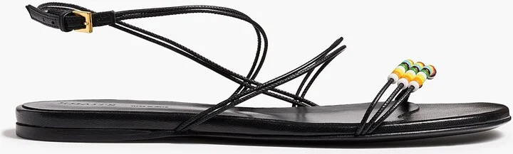 Loop Flat Sandal with Beads in Black Leather
