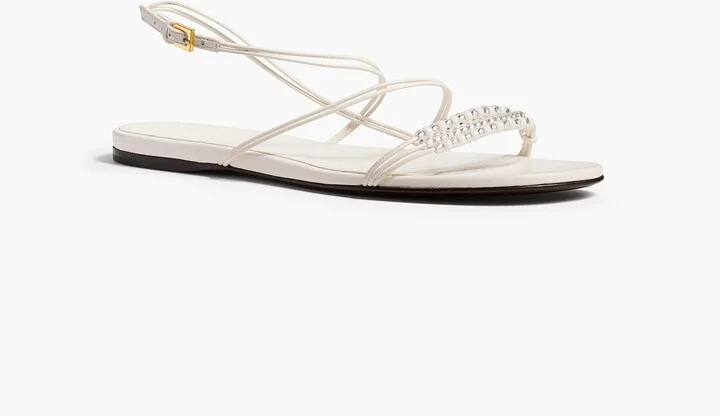 Loop Flat Sandal with Beads in Optic White Leather - Image 2