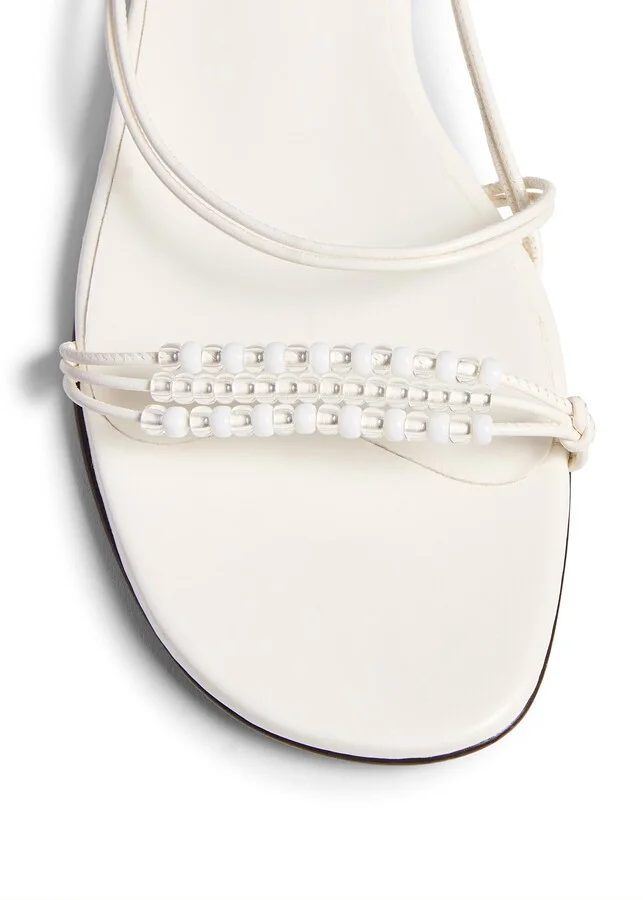 Loop Flat Sandal with Beads in Optic White Leather - Image 3