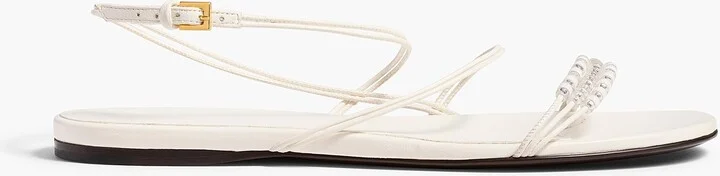 Loop Flat Sandal with Beads in Optic White Leather