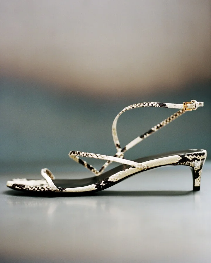 Loop Kitten Heel Sandal in Natural Python-Embossed Leather - Image 4
