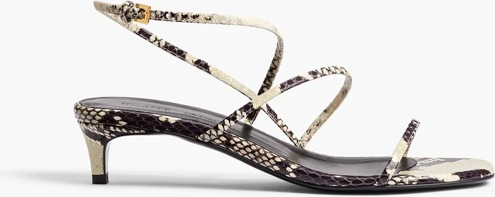 Loop Kitten Heel Sandal in Natural Python-Embossed Leather