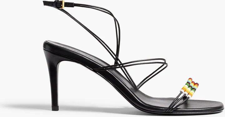 Loop Sandal with Beads in Black Leather