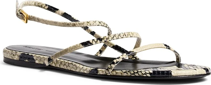 Loop Snakeskin Embossed Flat Sandal
