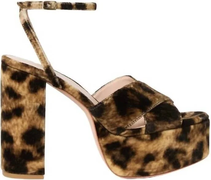 Loretta Leopard Velvet Platform Sandal In Yellow