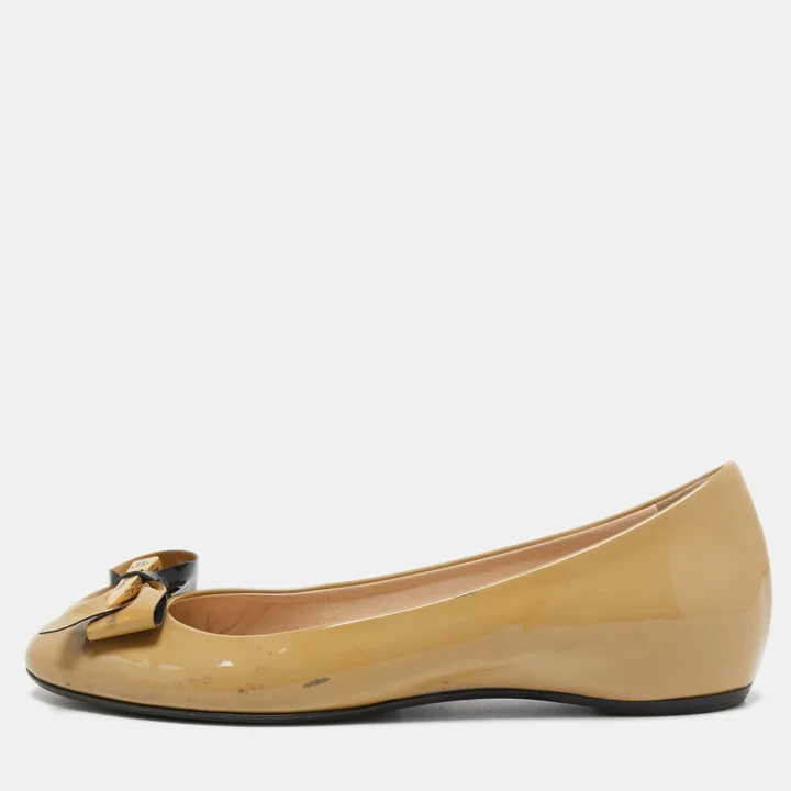 Loriblu Beige Patent Leather Bow Pin Ballet Flats Size 39