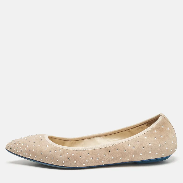Loriblu Beige Suede Crystal Embellished Ballet Flats Size 36