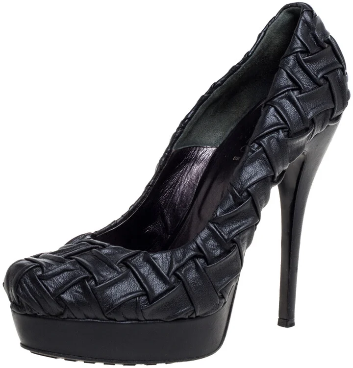 Loriblu Black Leather Round Toe Platform Pumps Size 40