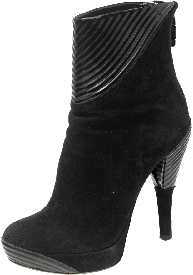 Loriblu Black Suede and Leather Ankle Boots Size 37