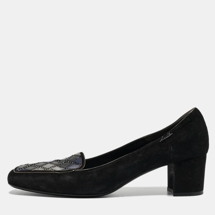 Loriblu Black Suede Block Heel Loafer Pumps Size 39