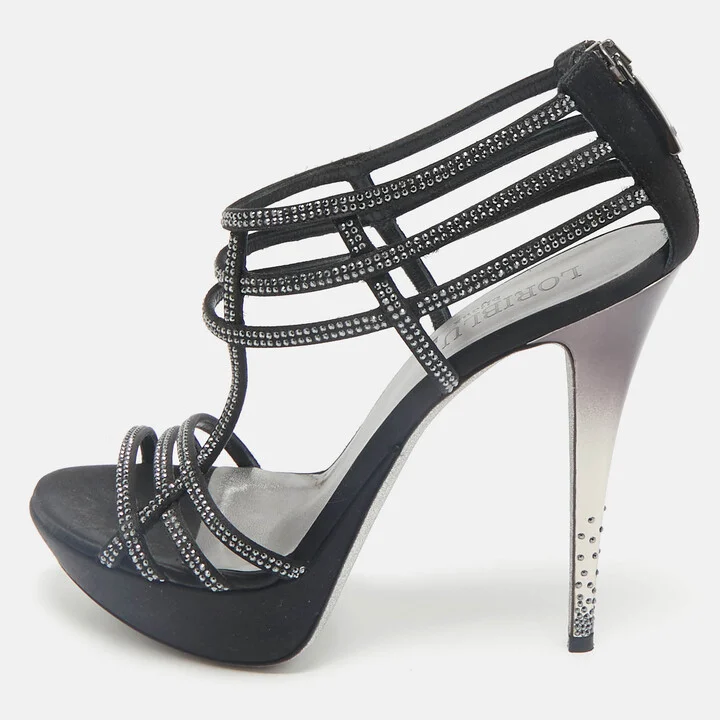 Loriblu Black Suede Crystal Embellished Platform Sandals Size 40