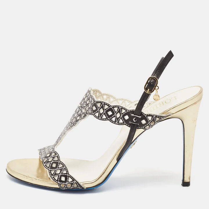 Loriblu Black/White Leather Slingback Sandals Size 40