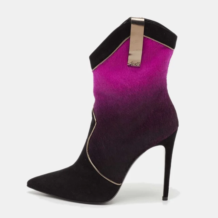Loriblu Purple/Black Calf Hair and Suede Ankle Length Boots Size 41