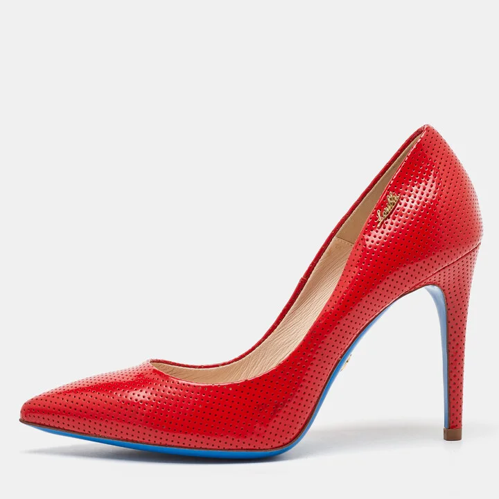 Loriblu Red Perforated Patent Leather Pointed Toe Pumps Size 38