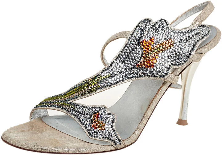 Loriblu Silver Fabric Crystal Embellished Sandals Size 36