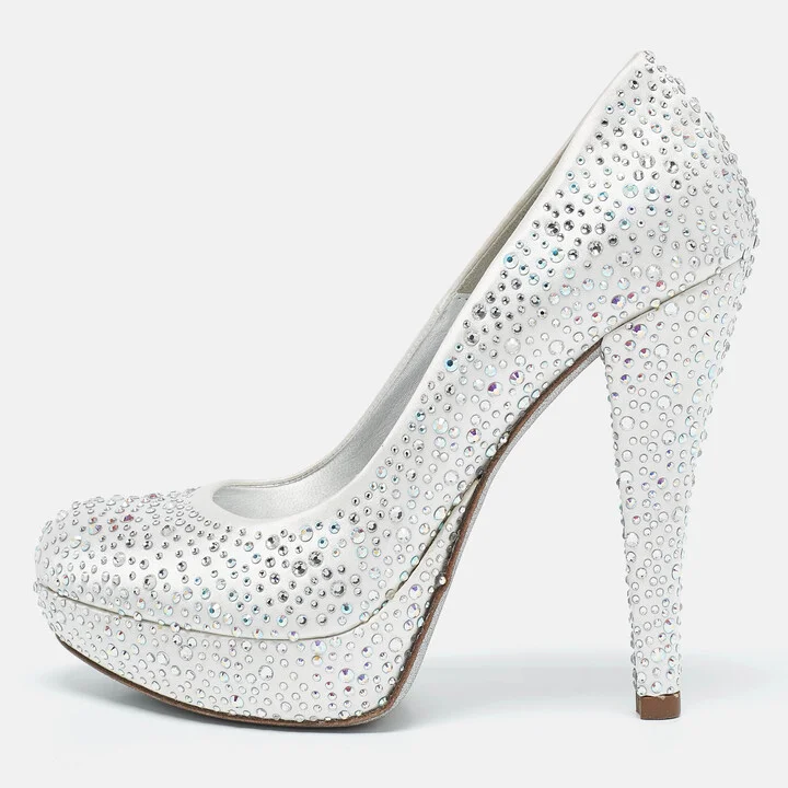 Loriblu Silver Satin Crystal Embellished Platform Pumps Size 36.5