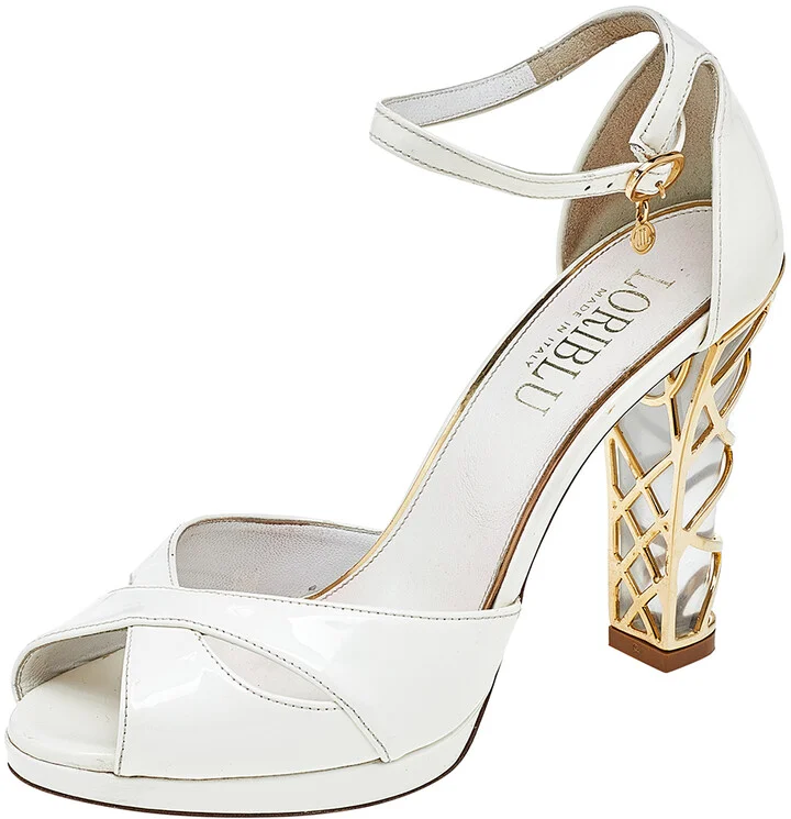 Loriblu White Patent Leather Ankle Strap Sandals Size 37