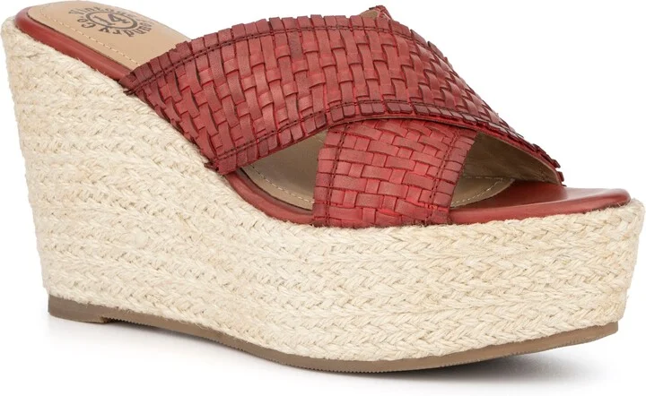 Lorie Leather Espadrille Platform Wedge Sandal