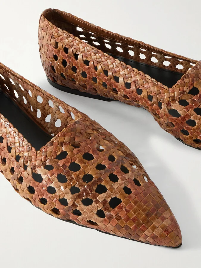 Loro Piana - Ayame Woven Leather Pointed-toe Flats - Brown - Image 4