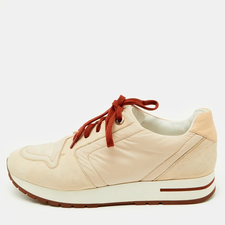 Loro Piana Beige Neoprene and Suede My Wind Low Top Sneakers Size 38.5