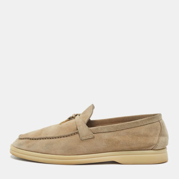 Loro Piana Beige Suede Summer Charms Walk Loafers Size 39