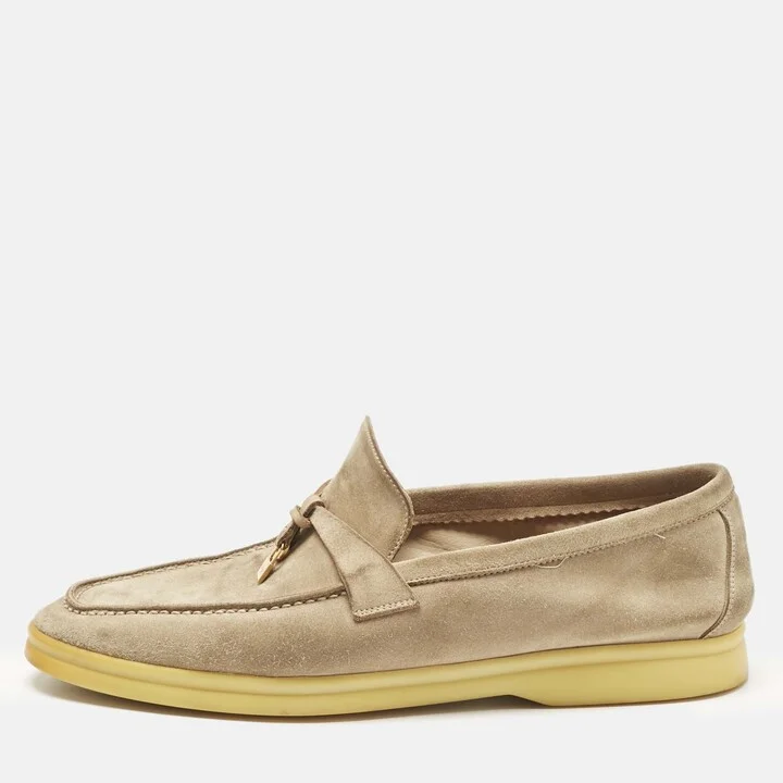 Loro Piana Beige Suede Summer Charms Walk Loafers Size 41