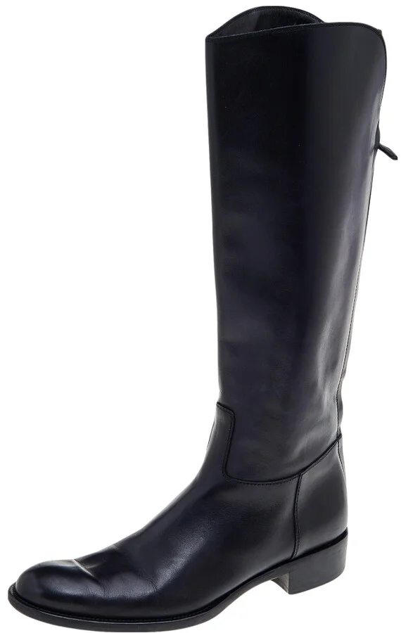 Loro Piana Black Leather Riding Knee Length Boots Size 39