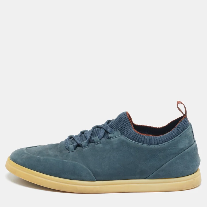 Loro Piana Blue Nubuck Leather Soho Walk Low Top Sneakers Size 43.5