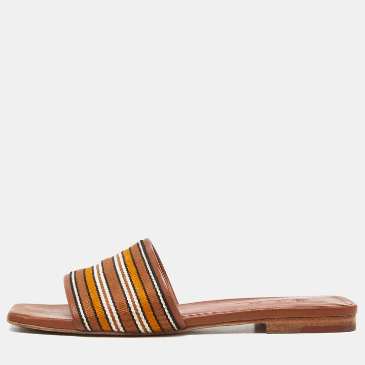 Loro Piana Brown Leather Flat Slides Size 36
