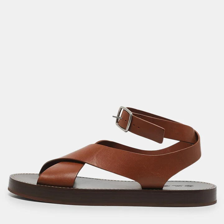 Loro Piana Brown Leather Sumie Slingback Sandals Size 39
