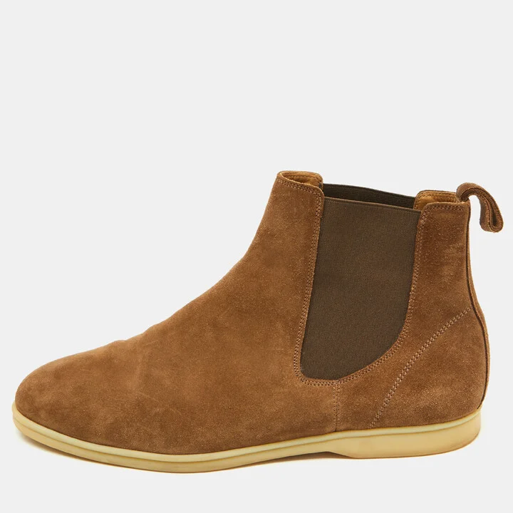 Loro Piana Brown Suede Beatle Walk Chelsea Ankle Length Boots Size 45