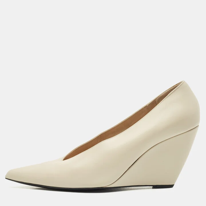 Loro Piana Cream Leather Wedge Pumps Size 41