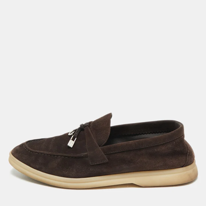 Loro Piana Dark Brown Suede Summer Charms Walk Loafers Size 37.5
