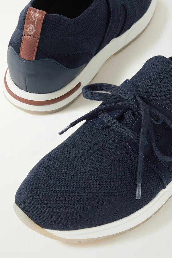 Loro Piana - Flexy Lady Wool, Leather And Suede Sneakers - Blue - Image 4
