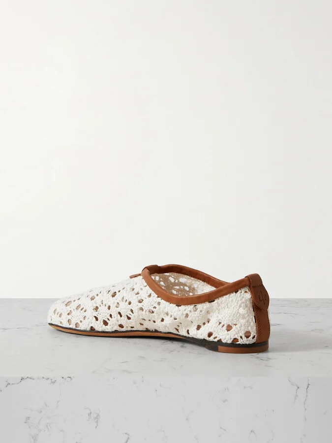 Loro Piana - Floaty Leather-trimmed Macramé Lace Flats - Off-white - Image 3